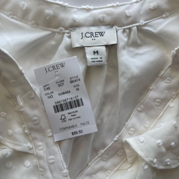 J. Crew Women's Cream Blouse Size Medium Ruffle Collar Prairie Romantic - Picture 3 of 4
